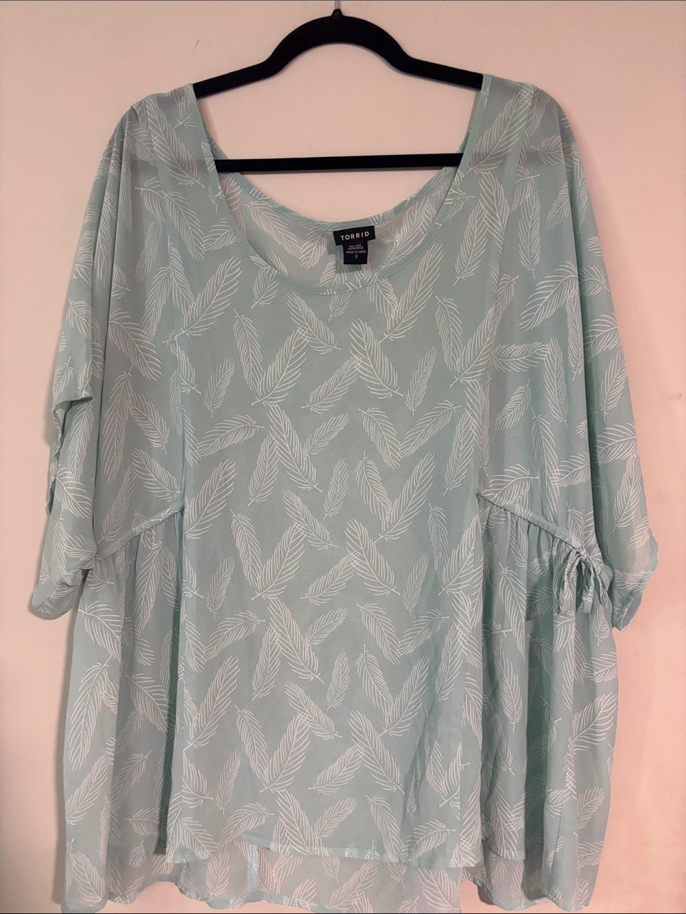 torrid mint feather-print peasant tunic